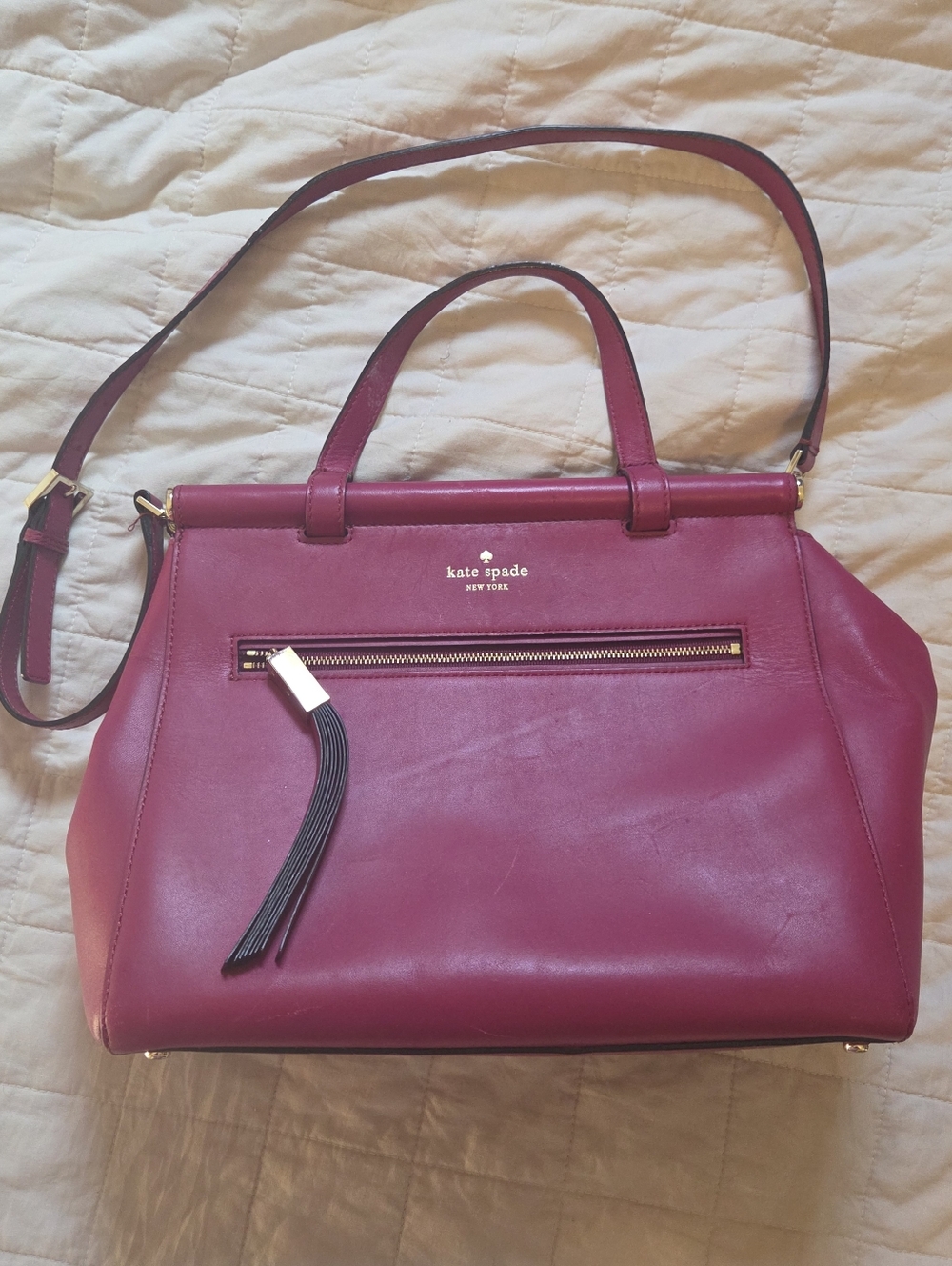 kate spade magenta leather satchel with tassel